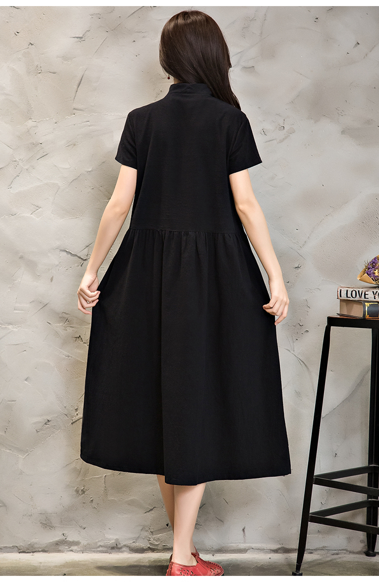 Women-Summer-Dress-Green-Yellow-Black-V-Neck-Cotton-Linen-Dress-Casual-Loose-Short-Sleeve-Dress-Size-32792448484