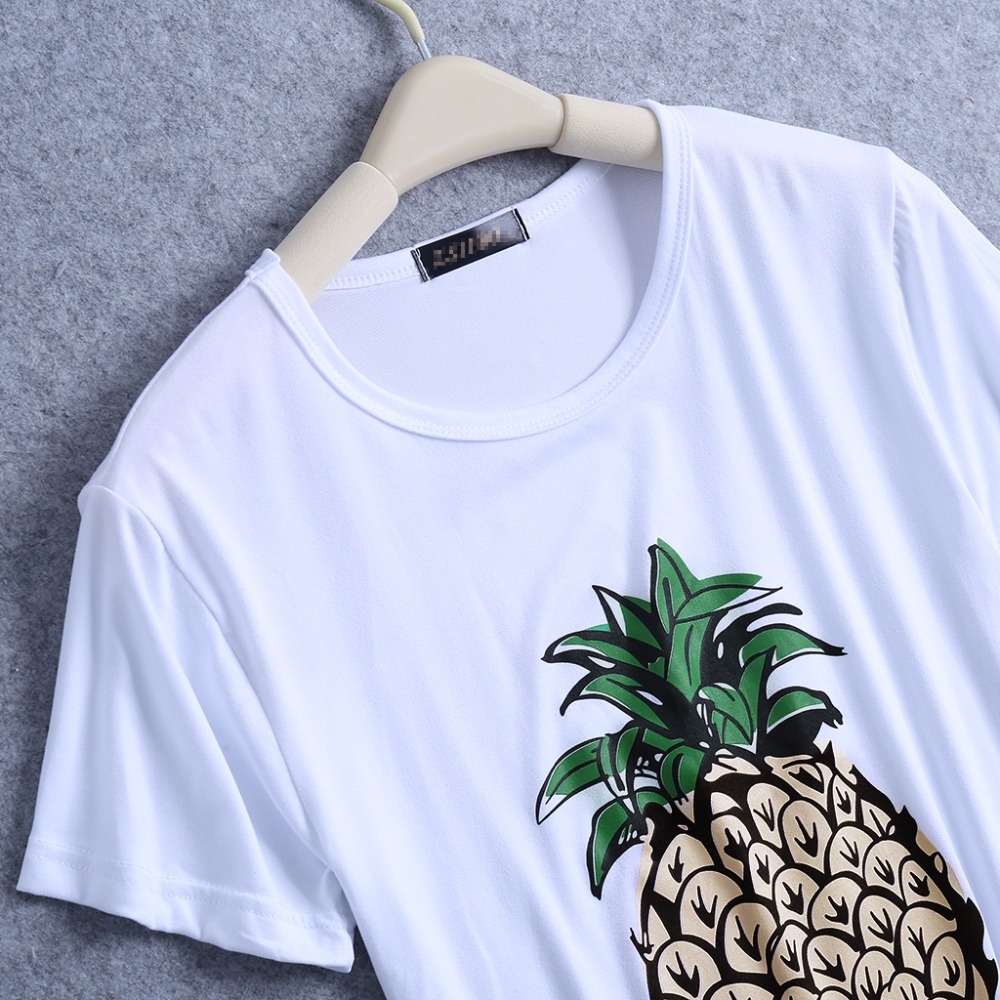 Women-T-Shirt-Round-Collar-Short-Sleeve-Pineapple-Print-Casual-Summer-Designer-New-2017-32801862554