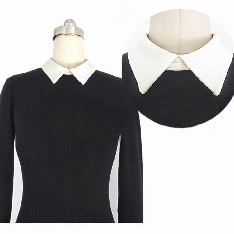 Women-Winter-Dress-Work-Wear-Brief-Black-White-Turn-Down-Collar-Patchwork-Slim-Bodycon-Long-Sleeve-K-32257334445
