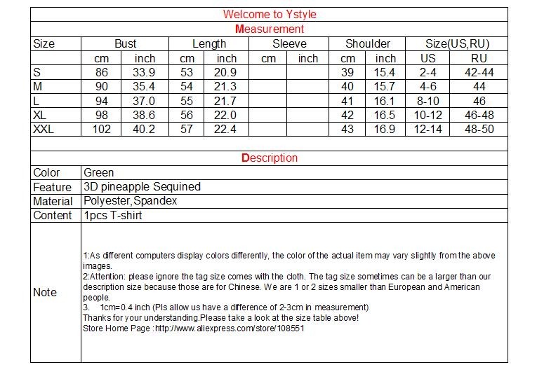 Women39s-Fashion-Sequined-3D-Pineapple-T-Shirt-Summer-Ladies-Casual-Short-Sleeve-Tops-Tees-Green-Sli-32693531603