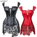 X-2016-Women-BlackRed-Faux-Leather-Dress-Sexy-Long-Line-Bustier-Top-Overbust-with-Mini-3-Piece-S-2XL-32601722374