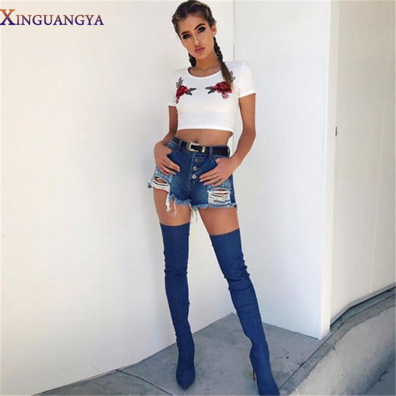 XINGUANGYA-2017-Summer-Women-Short-Sleeve-Flower-Embroidery-T-shirt-Tops-Sexy-Slim-Crop-Top-Tee-Shir-32800290525