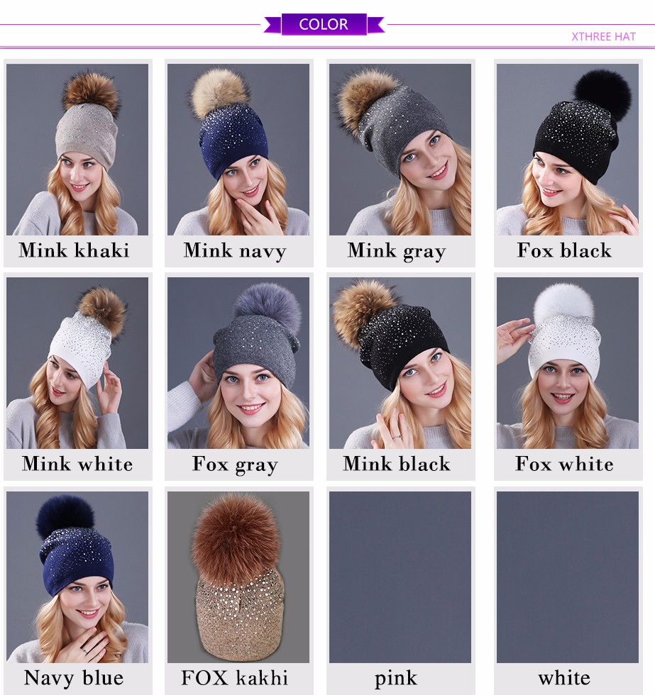 Xthree-women39s-winter-hat-Rabbit-fur-wool-knitted-hat-the-female-of-the-mink-pom-pom-Shining-Rhines-32774218067