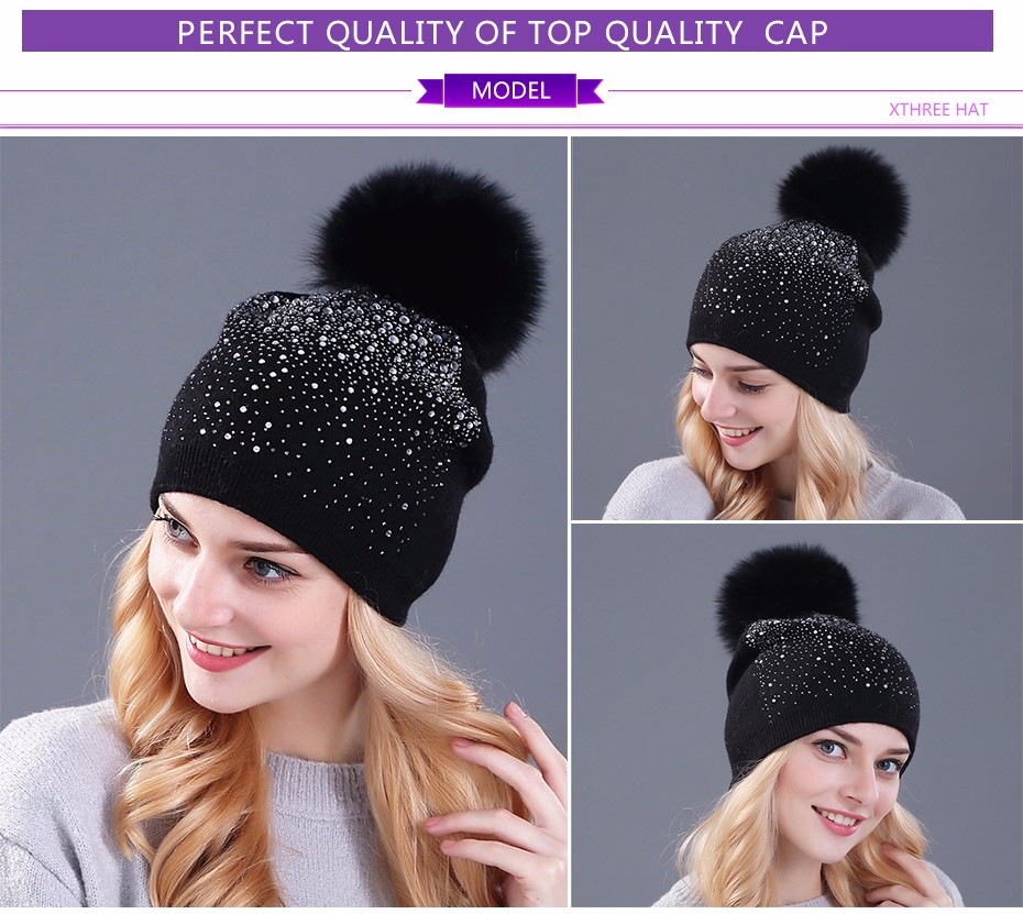 Xthree-women39s-winter-hat-Rabbit-fur-wool-knitted-hat-the-female-of-the-mink-pom-pom-Shining-Rhines-32774218067