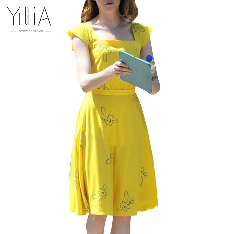 Yilia-2017-New-La-La-Land-Dress-Mia-Emma-Stone-Summer-Yellow-Floral-Skater-Dress-Vestidos-Plus-Size--32798556235