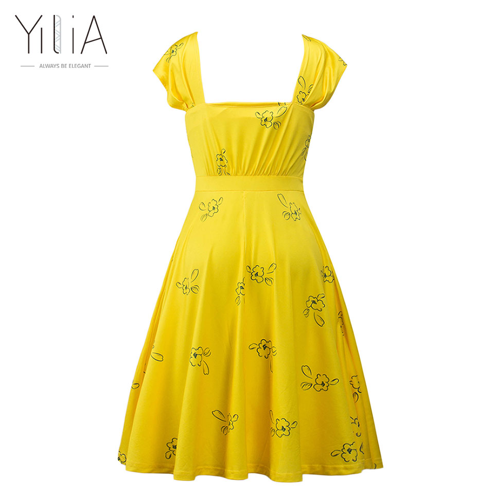 Yilia-2017-New-La-La-Land-Dress-Mia-Emma-Stone-Summer-Yellow-Floral-Skater-Dress-Vestidos-Plus-Size--32798556235