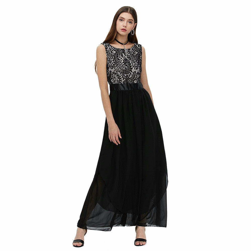 ZAFUL-Black-Bordeaux-Elegant-Women-Luxury-A-Line-Vintage-Dress-M2XL-Lace-Maxi-Party-Prom-Chiffon-Dre-32687131436