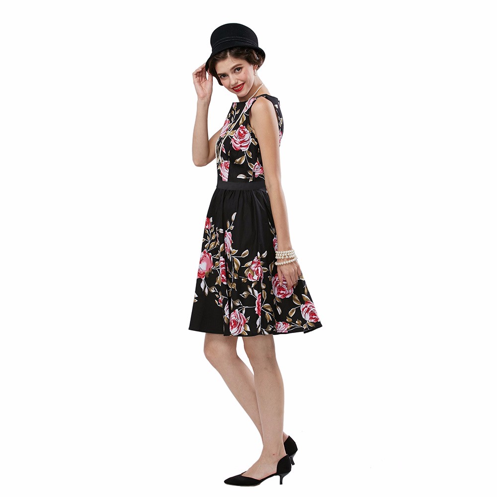 ZAFUL-L4XL-Black-Rose-Floral-Summer-Women-Dress-Aurdey-Vintage-o-neck-sleeveless-Dress-ball-gown-Cas-32716729914
