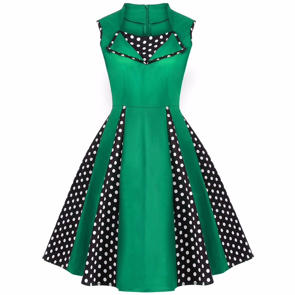 ZAFUL-Plus-Size-S4XL-Brand-New-Women-Sleeveless-High-Waist-Turn-Down-Collar-Vintage-Dress-Polka-Dot--32770420906