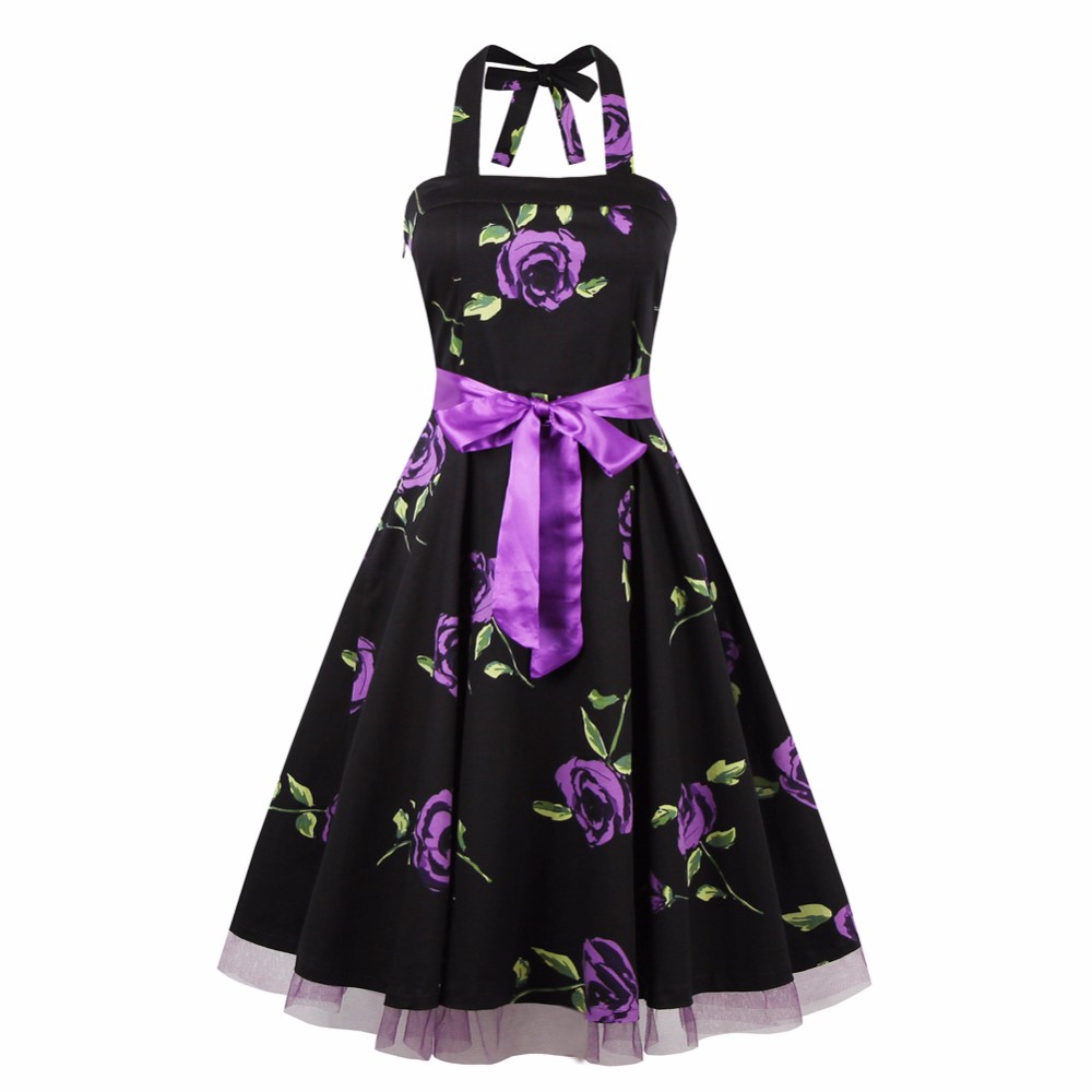 ZAFUL-Women-Summer-Floral-60s-Vintage-Dress-Big-Size-S2XL-Belts-Party-Swing-Feminino-Vestidos-Halter-32768563522