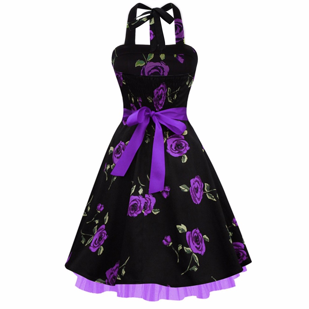 ZAFUL-Women-Summer-Floral-60s-Vintage-Dress-Big-Size-S2XL-Belts-Party-Swing-Feminino-Vestidos-Halter-32768563522