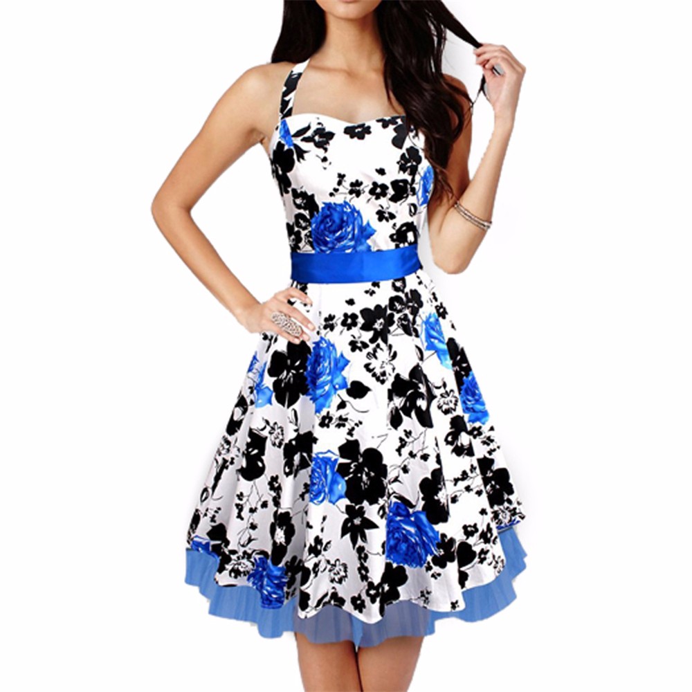 ZAFUL-Women-Summer-Floral-60s-Vintage-Dress-Big-Size-S2XL-Belts-Party-Swing-Feminino-Vestidos-Halter-32768563522