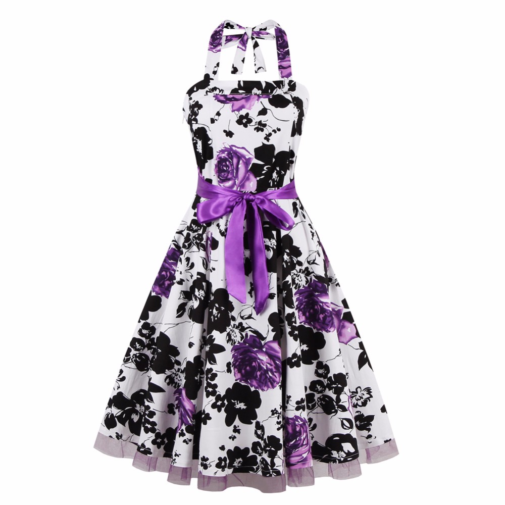 ZAFUL-Women-Summer-Floral-60s-Vintage-Dress-Big-Size-S2XL-Belts-Party-Swing-Feminino-Vestidos-Halter-32768563522