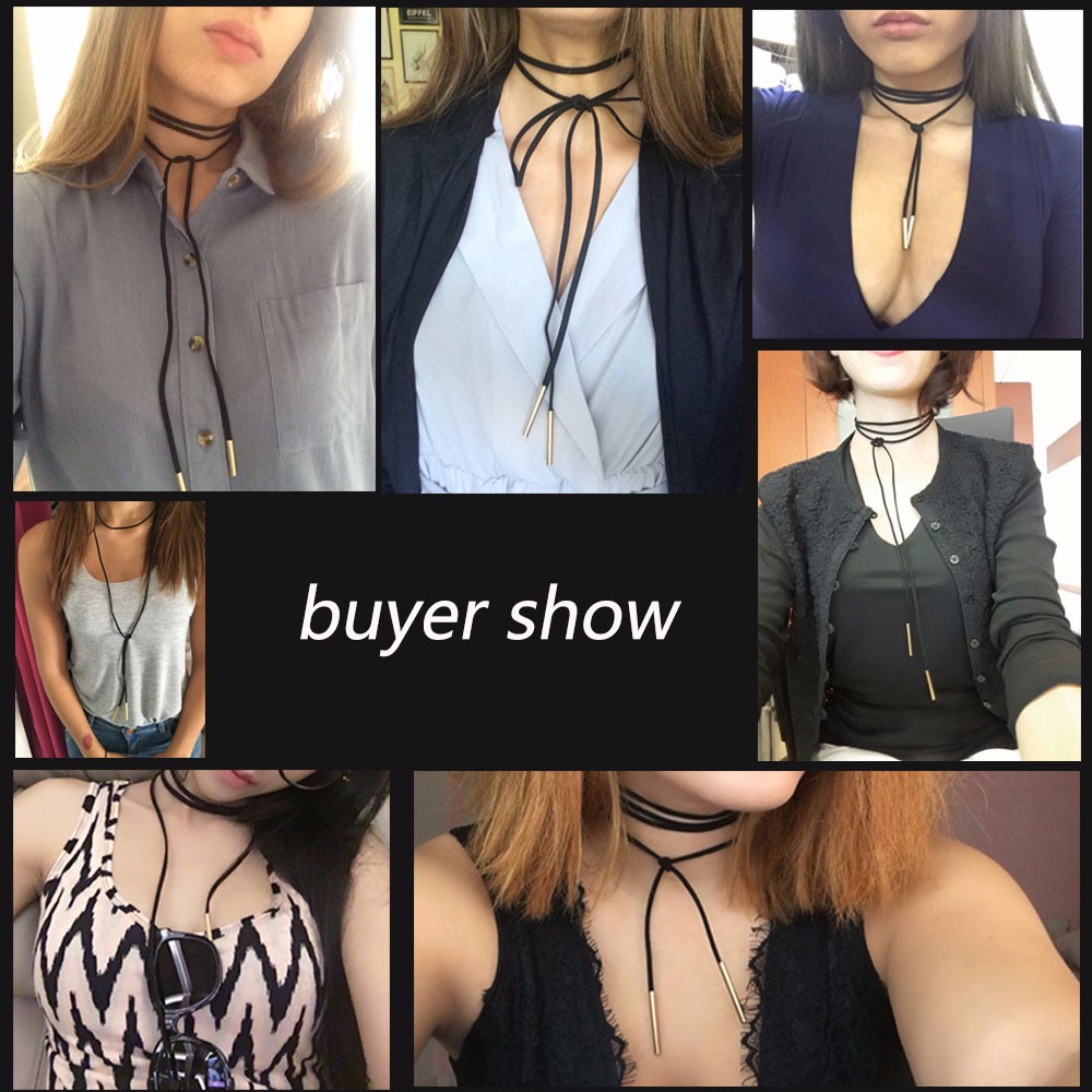 ZOEBER-Bowknot-Women-Black-leather-brown-Necklace-Velvet-Long--choker-Necklace-Tube-Suede-Accessorie-32721920917