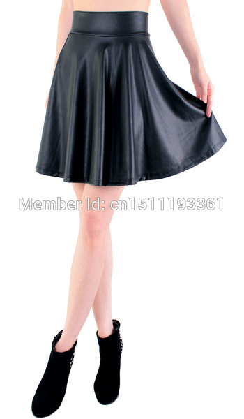 free-shipping-new-high-waist-faux-leather-skater-flare-skirt-mini-skirt-above-knee-solid-color-skirt-1845539931