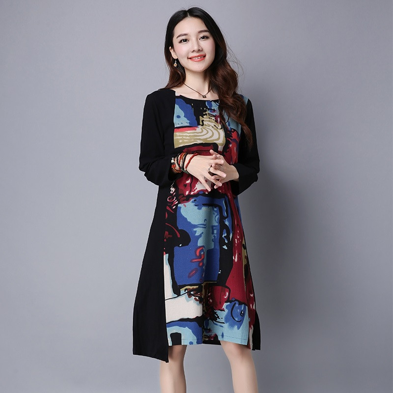 new-fashion-cotton-linen-vintage-print--women-casual-loose-autumn-dress-vestidos-femininos-party-201-32719469105