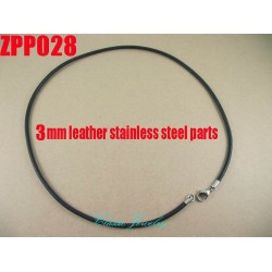(16"-38") 20pcs 3mm black Real leather necklace stainless steel accessories jewelry DIY ZPP028