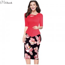 2017 New Womens Vintage Elegant Clothing Print Floral Solid Patchwork Button Casual Work Bodycon Summer office Party Dress