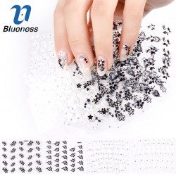 24 Manicure Designs White Black Butterfly Flowers Nail Stickers, Nails DIY Decorations Tools For 3D Nail Art JH155