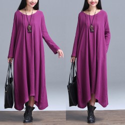 3311 Vintage Dress Folk Style Cotton Linen Solid Color Maxi Dress Plus Size Long-sleeved O-neck Dress Spring Dress Vestidos 2017