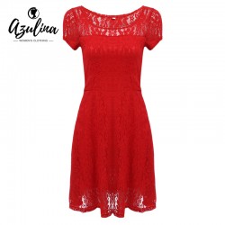AZULINA Lace Red Blue Black 2017 Summer Dress Women Sexy Hollow Out Short Sleeve Mini Party Dress Big Size vestidos robe femme