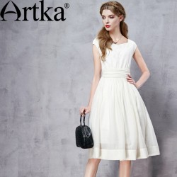 Artka Women's Summer New 2 Colors Lace Patchwork Dress Elegant V-Neck Sleeveless Empire Waist Wide Hem Dress LA11562X