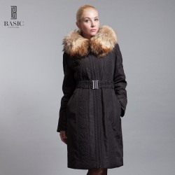 BASIC-EDITIONS New Women's Clothing Embroidered Long Parka  Fox Fur Collar Female Jacket Luxury Women Cotton Coat  D12101