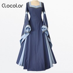 Clocolor medieval dress light blue vintage style gothic dress floor length women cosplay dresses retro long medieval dress gown