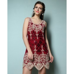 Elegant Embroidery Flower Heart Vintage Sequin Women Sleeveless Shift Dress Great Gatsby Flapper Party Dress Vestido De Fiesta