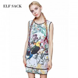 Elf SACK corner summer fashion rustic fresh tank dress sweet sleeveless print one-piece dress female