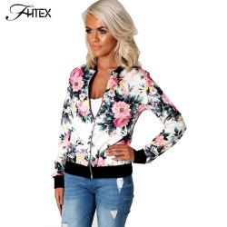 Flower Print Women Basic Coats Long Sleeve Zipper Bomber Jacket Casual Jacket Coat Autumn Winter Streetwear sukajan
