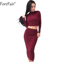 ForeFair Black Grey Khaki 2 Piece Set Sexy Bodycon Party Dresses Velvet Autumn Winter Warm Turtleneck Long Sleeve Women Dress