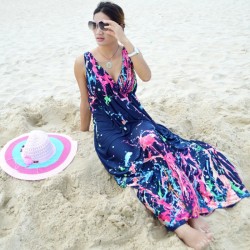 Forefair Plus Size M-6XL Summer Style Boho Long Dress Women Beach Tie-dye Print Maxi Dress For Women Casual Robe Longo Vestidos