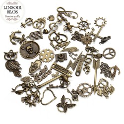 Hot Selling Mixed 50pcs/Lot Assorted Carved Charms Pendants Beads Metal Alloy Pendant Plated Antique Bronze Diy Bead F2677D