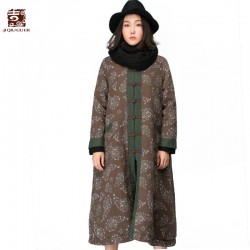 Jiqiuguer Design Cotton-padded Thicken Jacket Chinese Style Coats High Collar Ethnic Outerwear Plus Size Button Jacket G154Y022