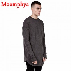 Mens Hip Hop T Shirt full Long Sleeve T-Shirt With Thumb Hole Cuffs Tees shirts Curve Hem Men Street Wear Tops