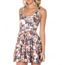 NEW  1054 Sexy Girl Women Summer cute pet dog puppy Lovers Prints Reversible Sleeveless Skater Pleated Dress