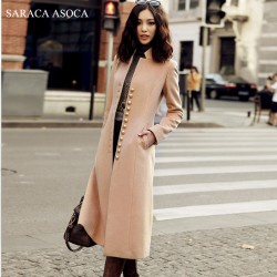 New Style elegant stand collar slim long overcoat women's black camel fashion autumn winter single breasted coat female
