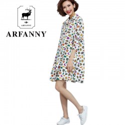 New autumn elbise  women  dress . Loose cotton long-sleeved Art moon owl print dress. Fashion wild spring dresses