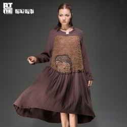 Outline Brand Womans Spring Autumn Dresses Loose Waist Long-sleeved Cotton Linen Dress Black Embroidered Dress L143Y022