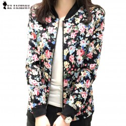 Plus Size 3XL Spring Autumn Fashion Baseball Floral Jacket Women Ditsy Print Zipper Varsity Outwear jaqueta femininas C55302