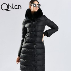 QHLCN 2016 Womens Winter Down Jackets And Coats Medium Length Women Rabbit Fur Warm Female thickening Warm Parka Hood Over Coat