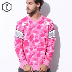 Tide Brand Men Streetwear Sweatshirts 2016 Autumn Casual High Street Sharks Sleeve Camo Print Male Cotton Pullover Hip Hop Punk