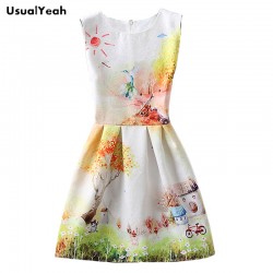 USUALYEAH Butterfly Summer Dress New Fashion Women A-Line Mini O-Neck Sleeveless Casual Dresses Vestido de festa