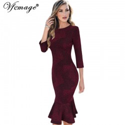 Vfemage Womens Autumn Elegant Vintage Mermaid Casual Party Wear To Work Bodycon Business Office Mid-Calf Midi Fitted Dress 4160