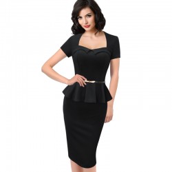 Vfemage Womens Elegant Vintage Retro Peplum Belted Work Office Business Casual Party Bodycon Fitted Sheath Pencil Dress 2140
