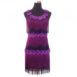 Women 1920s Beaded Fringe Scalloped Petal Gatsby Flapper Dress Costume Tiered Tassels Appliques Flower Summer Party Dress 