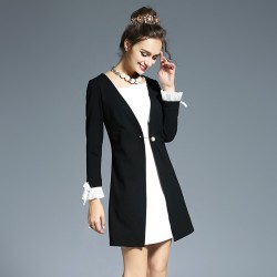 Women Plus Size Black White Pieced Contrast Wear To Work Dress With Pin Brooch l-4xl 5xl