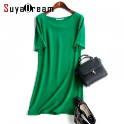 Women Silk dress Luxury 100% Natural silk Red Solid Green Chiffon Loose dress Half sleeved 2017 Spring 