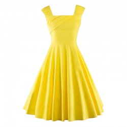 Women Summer Retro Vintage Dress Big Swing Party Robe Rockabilly 50s Party Dresses Plus Size Black Yellow Red Feminine Vestidos 